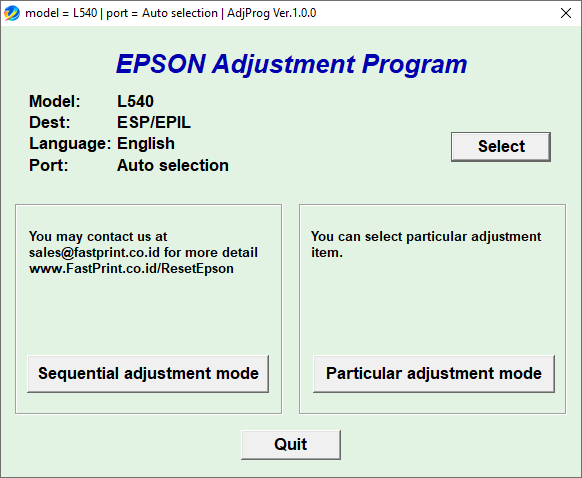 Epson L540 resetter
