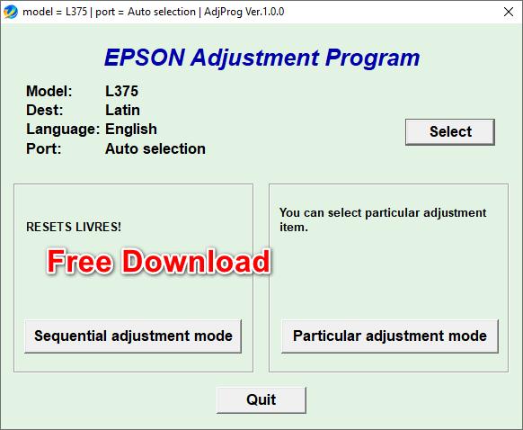 Epson L375 Resetter Tool Free Download