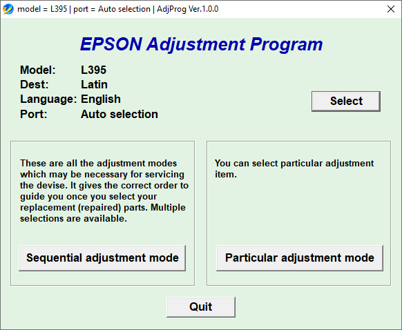 Epson L395 Resetter Adjustment Program Tool Free Download