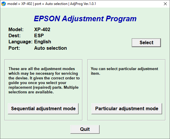 Epson XP-402 Resetter Adjustment Program Tool Free Download