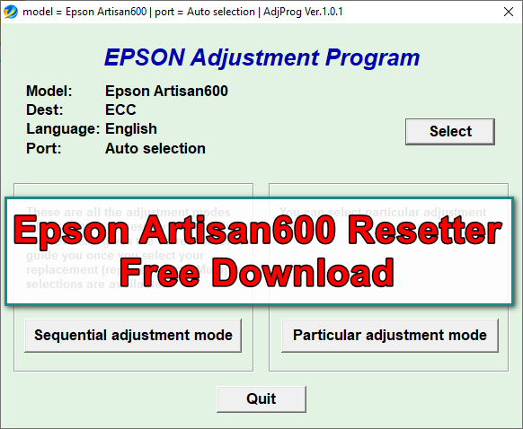 Epson Artisan 600 Resetter Tool Free Download